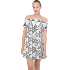 Black And White Pattern Off Shoulder Chiffon Dress