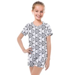 Black And White Pattern Kids  Mesh Tee And Shorts Set