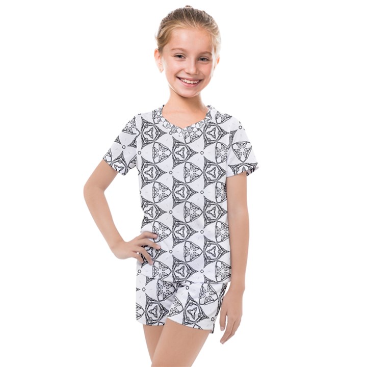 Black And White Pattern Kids  Mesh Tee and Shorts Set