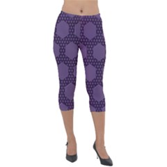 Hexagon Grid Geometric Hexagonal Lightweight Velour Capri Leggings  by Simbadda