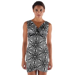 Black And White Pattern Wrap Front Bodycon Dress by Simbadda