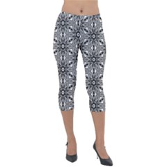 Black And White Pattern Lightweight Velour Capri Leggings  by Simbadda