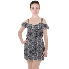 Black And White Pattern Ruffle Cut Out Chiffon Playsuit by Simbadda