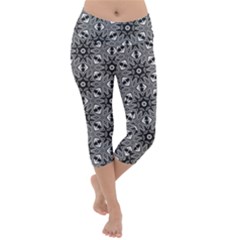 Black And White Pattern Lightweight Velour Capri Yoga Leggings by Simbadda