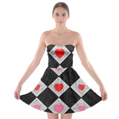 Diamonds Hearts Mosaic Pattern Strapless Bra Top Dress by Simbadda