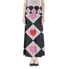 Diamonds Hearts Mosaic Pattern Full Length Maxi Skirt by Simbadda