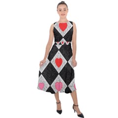 Diamonds Hearts Mosaic Pattern Midi Tie-back Chiffon Dress by Simbadda