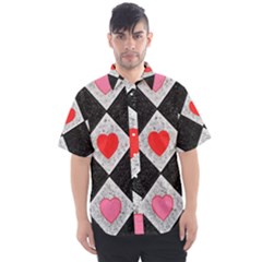 Diamonds Hearts Mosaic Pattern Men s Short Sleeve Shirt