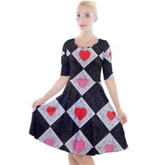 Diamonds Hearts Mosaic Pattern Quarter Sleeve A-line Dress by Simbadda