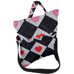 Diamonds Hearts Mosaic Pattern Fold Over Handle Tote Bag