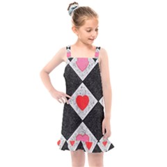 Diamonds Hearts Mosaic Pattern Kids  Overall Dress