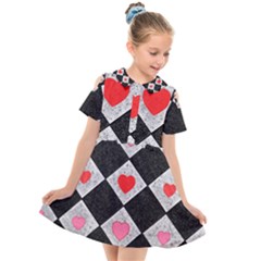 Diamonds Hearts Mosaic Pattern Kids  Short Sleeve Shirt Dress