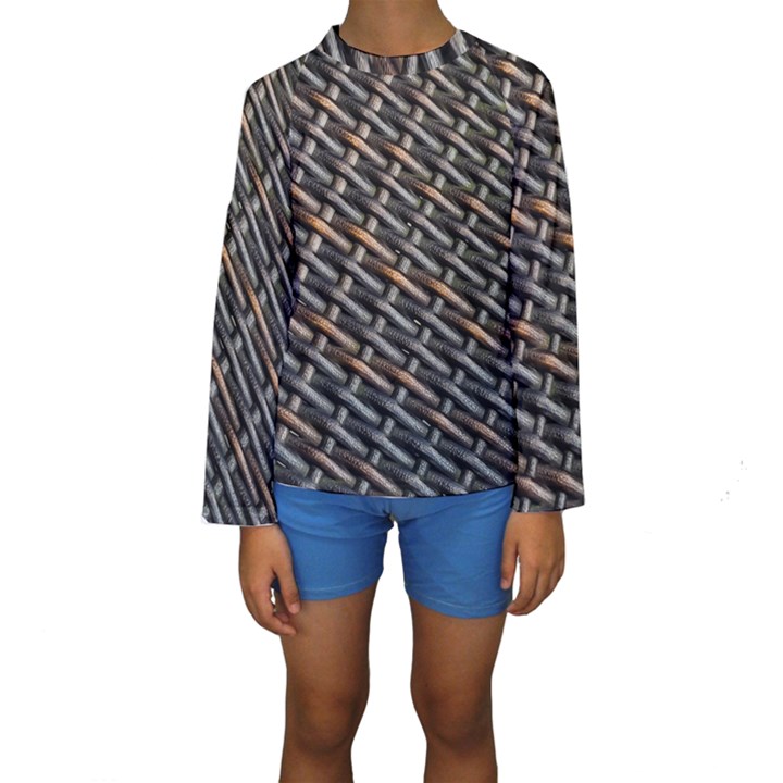 Rattan Wood Background Pattern Kids  Long Sleeve Swimwear