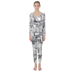 Black And White Background Wallpaper Pattern Long Sleeve Catsuit by Simbadda