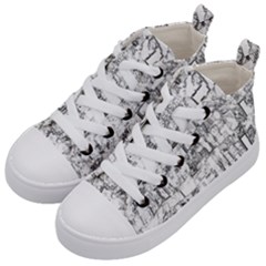 Black And White Background Wallpaper Pattern Kid s Mid-top Canvas Sneakers by Simbadda