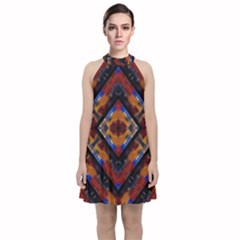 Kaleidoscope Art Pattern Ornament Velvet Halter Neckline Dress  by Simbadda