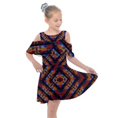 Kaleidoscope Art Pattern Ornament Kids  Shoulder Cutout Chiffon Dress