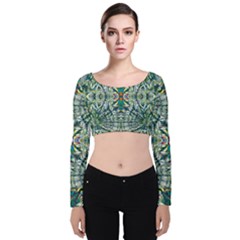 Pattern Design Pattern Geometry Velvet Long Sleeve Crop Top by Simbadda