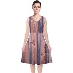 Wood Boards Wooden Wall Wall Boards V-neck Midi Sleeveless Dress 