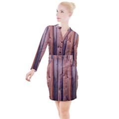 Wood Boards Wooden Wall Wall Boards Button Long Sleeve Dress