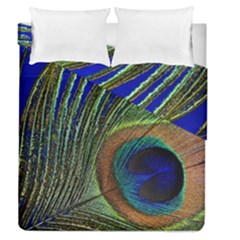 Peacock Feather Macro Peacock Bird Duvet Cover Double Side (queen Size) by Simbadda