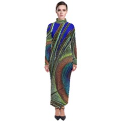 Peacock Feather Macro Peacock Bird Turtleneck Maxi Dress