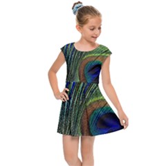 Peacock Feather Macro Peacock Bird Kids Cap Sleeve Dress by Simbadda