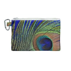 Peacock Feather Macro Peacock Bird Canvas Cosmetic Bag (medium)