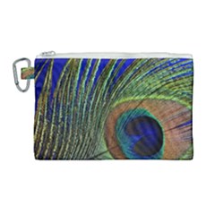 Peacock Feather Macro Peacock Bird Canvas Cosmetic Bag (large)