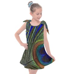 Peacock Feather Macro Peacock Bird Kids  Tie Up Tunic Dress