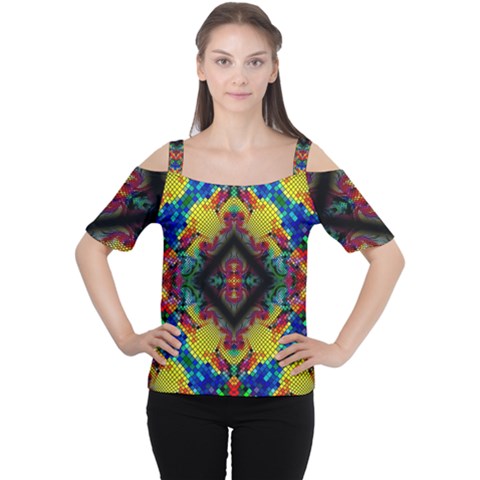 Kaleidoscope Art Pattern Ornament Cutout Shoulder Tee by Simbadda