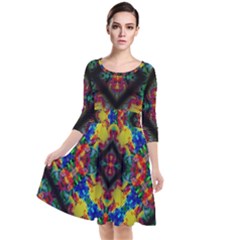 Kaleidoscope Art Pattern Ornament Quarter Sleeve Waist Band Dress