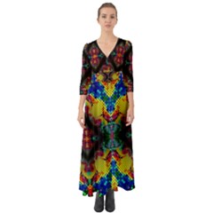 Kaleidoscope Art Pattern Ornament Button Up Boho Maxi Dress by Simbadda