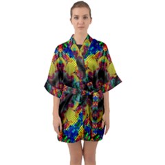 Kaleidoscope Art Pattern Ornament Quarter Sleeve Kimono Robe