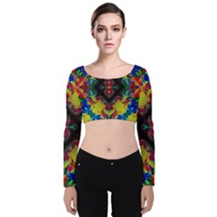 Kaleidoscope Art Pattern Ornament Velvet Long Sleeve Crop Top