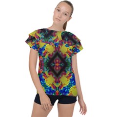 Kaleidoscope Art Pattern Ornament Ruffle Collar Chiffon Blouse