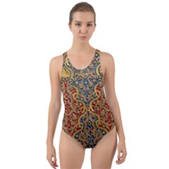 Wall Texture Pattern Carved Wood Cut-out Back One Piece Swimsuit