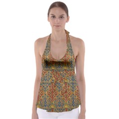 Wall Texture Pattern Carved Wood Babydoll Tankini Top by Simbadda