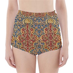 Wall Texture Pattern Carved Wood High-waisted Bikini Bottoms by Simbadda