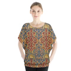 Wall Texture Pattern Carved Wood Batwing Chiffon Blouse