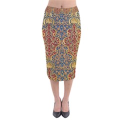 Wall Texture Pattern Carved Wood Velvet Midi Pencil Skirt by Simbadda