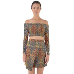 Wall Texture Pattern Carved Wood Off Shoulder Top With Skirt Set by Simbadda