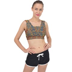 Wall Texture Pattern Carved Wood V-back Sports Bra