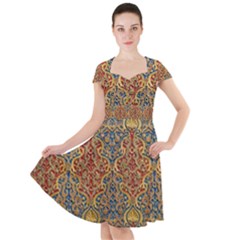 Wall Texture Pattern Carved Wood Cap Sleeve Midi Dress by Simbadda