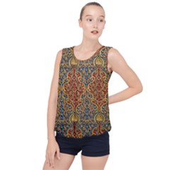 Wall Texture Pattern Carved Wood Bubble Hem Chiffon Tank Top