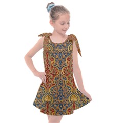 Wall Texture Pattern Carved Wood Kids  Tie Up Tunic Dress