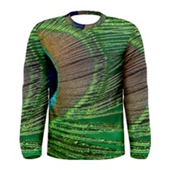 Peacock Feather Macro Peacock Bird Men s Long Sleeve Tee by Simbadda