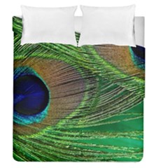 Peacock Feather Macro Peacock Bird Duvet Cover Double Side (queen Size) by Simbadda