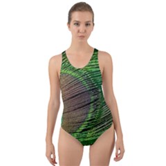 Peacock Feather Macro Peacock Bird Cut-out Back One Piece Swimsuit