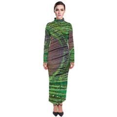 Peacock Feather Macro Peacock Bird Turtleneck Maxi Dress